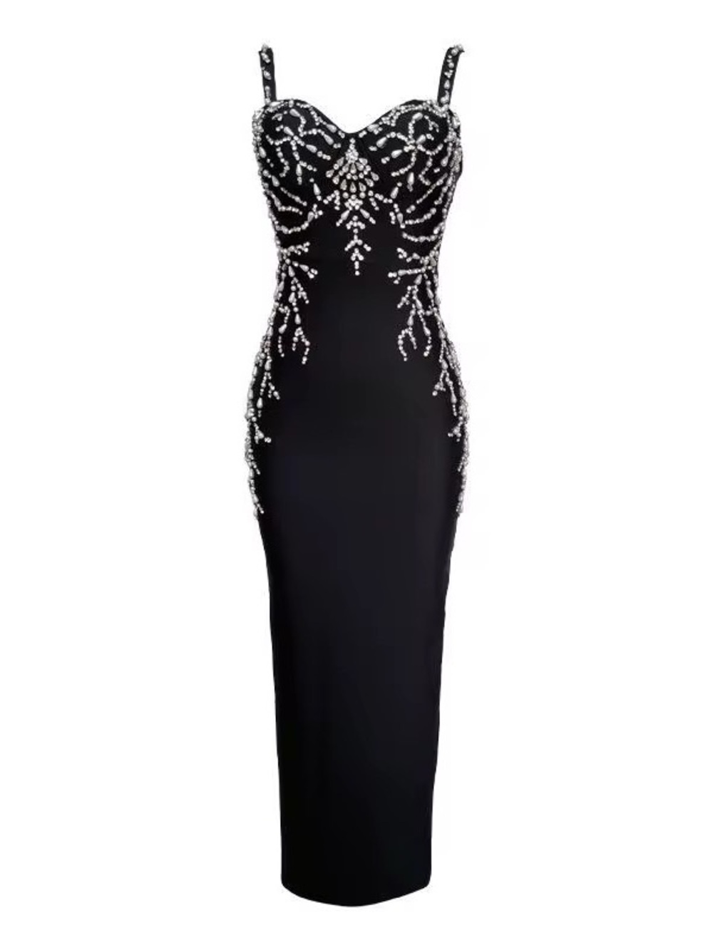 Luxury Crystal Bodycon Midi Dress – Elegant Evening Party Dress